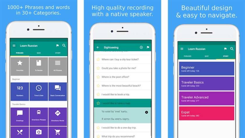 Simply Learn Russian App Screens