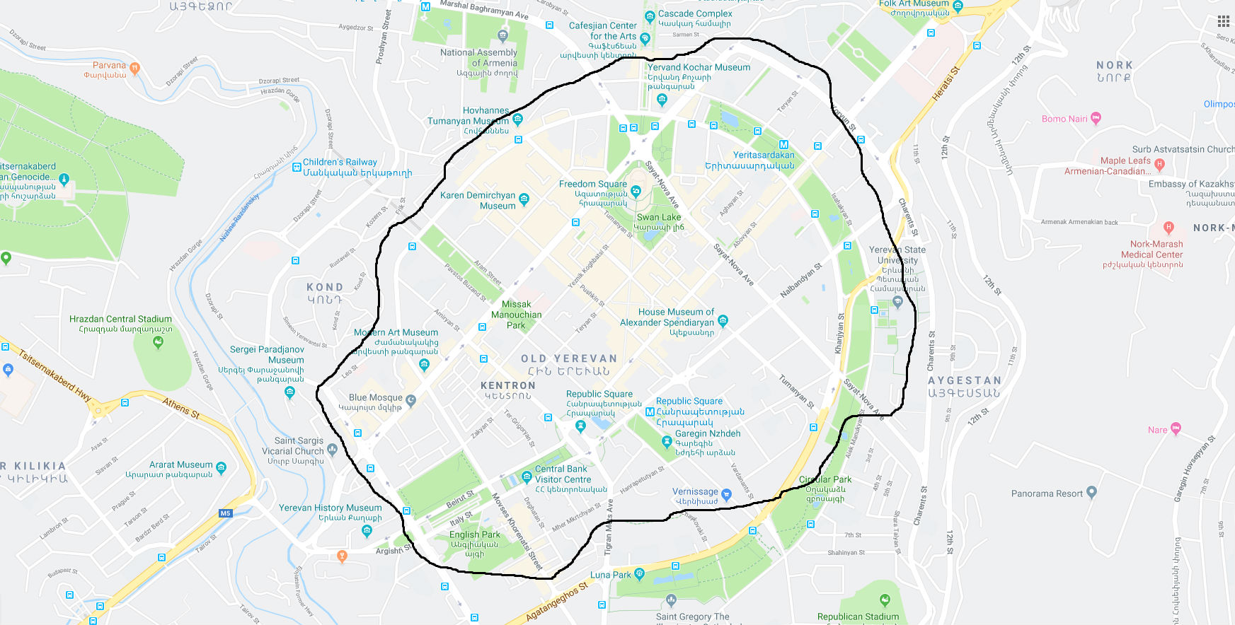 Map of Yerevan center