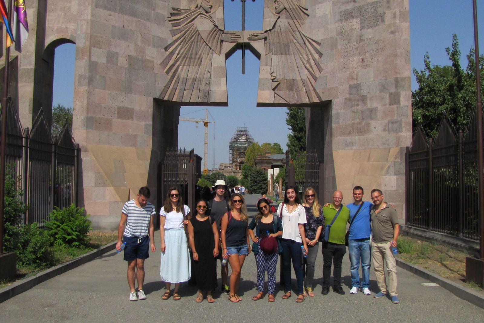 Students of Armenian and Persian summer schools 2018 at the gates of Ejmiatsin cathedral